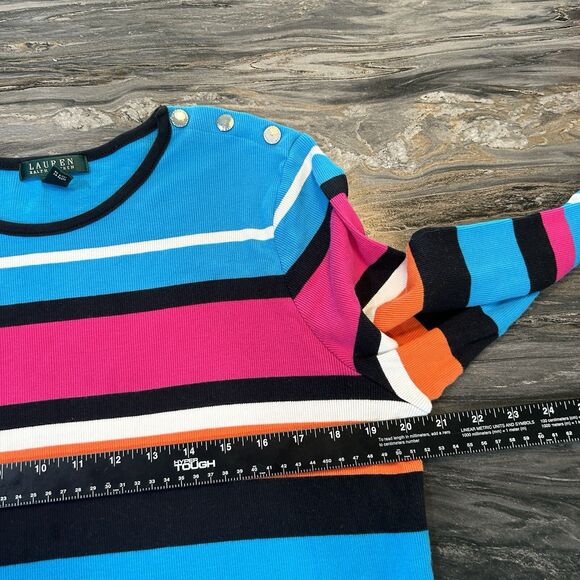 Lauren Ralph Lauren Womens Top 2X Color Block Snap Shoulder Long Sleeve Colorful - Picture 6 of 9